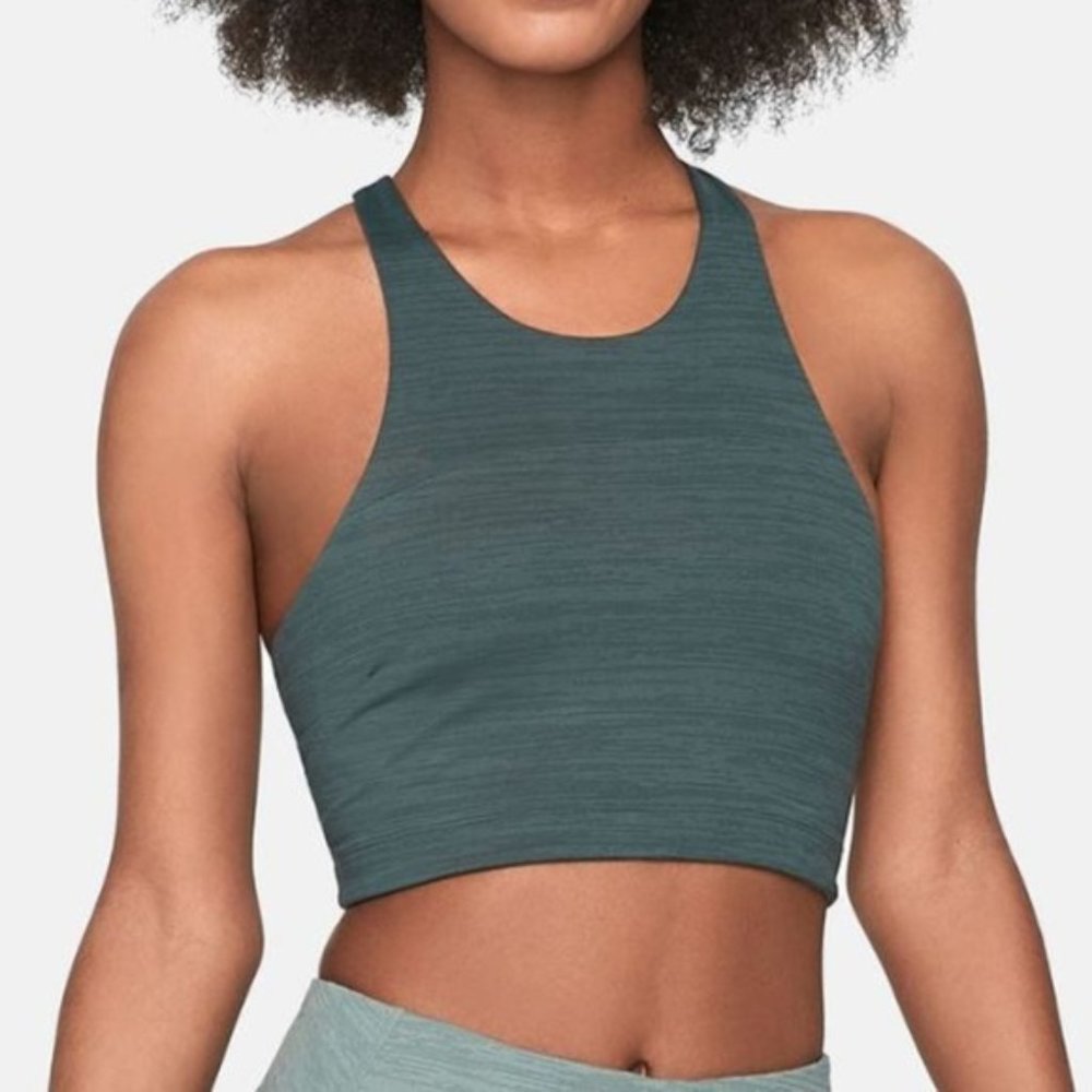 Outdoor Voices Green Heather High-Neck Sports Bra